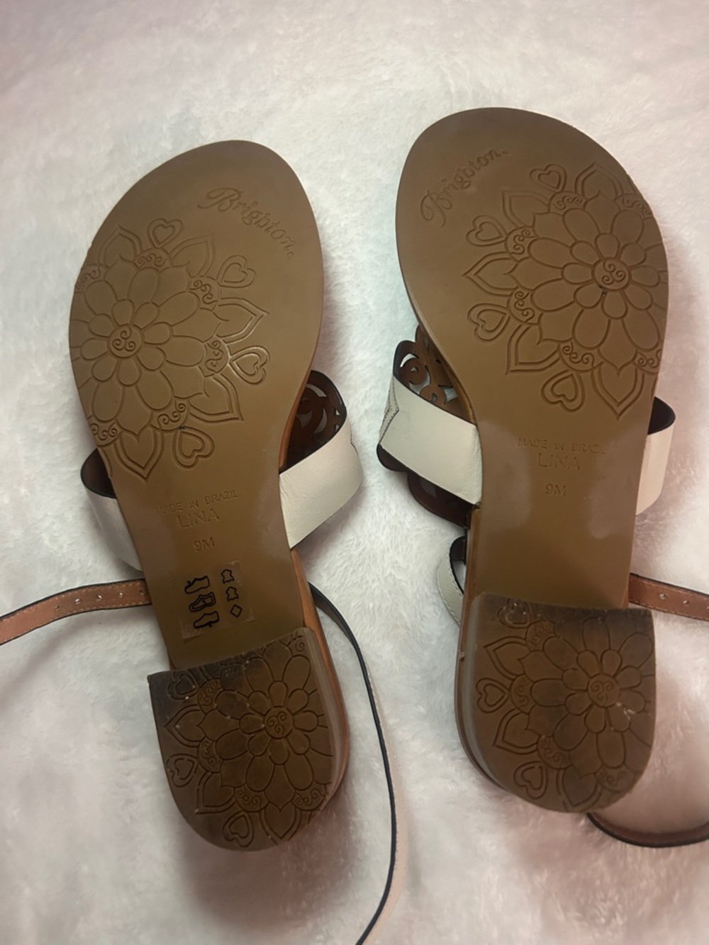 Brighton Tan Leather Sandals with White Embroidered Upper - Picture 2 of 6